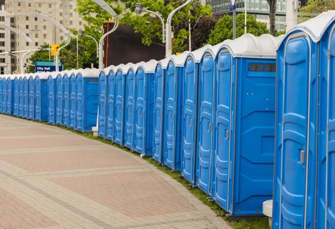 Seasonal porta potty units set up at a Snellville, Georgia venue